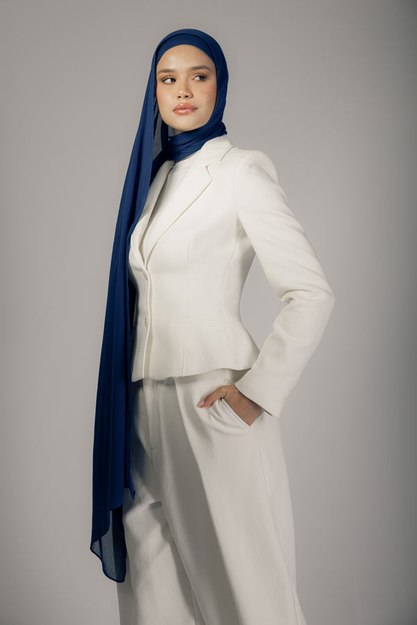 Indigo Blue premium bamboo scarf set with matching bamboo inner cap and breathable lightweight drape by WOROOD