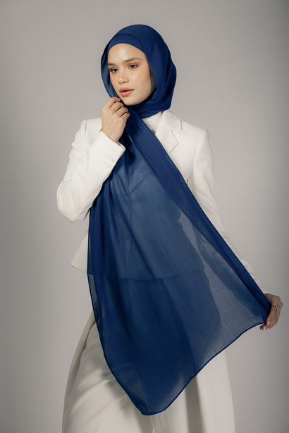 Indigo Blue premium bamboo scarf set with matching bamboo inner cap and breathable lightweight drape by WOROOD