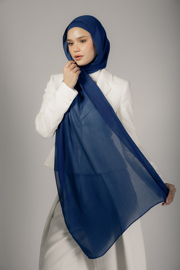 Indigo Blue premium bamboo scarf set with matching bamboo inner cap and breathable lightweight drape by WOROOD