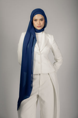 Indigo Blue premium bamboo scarf set with matching bamboo inner cap and breathable lightweight drape by WOROOD