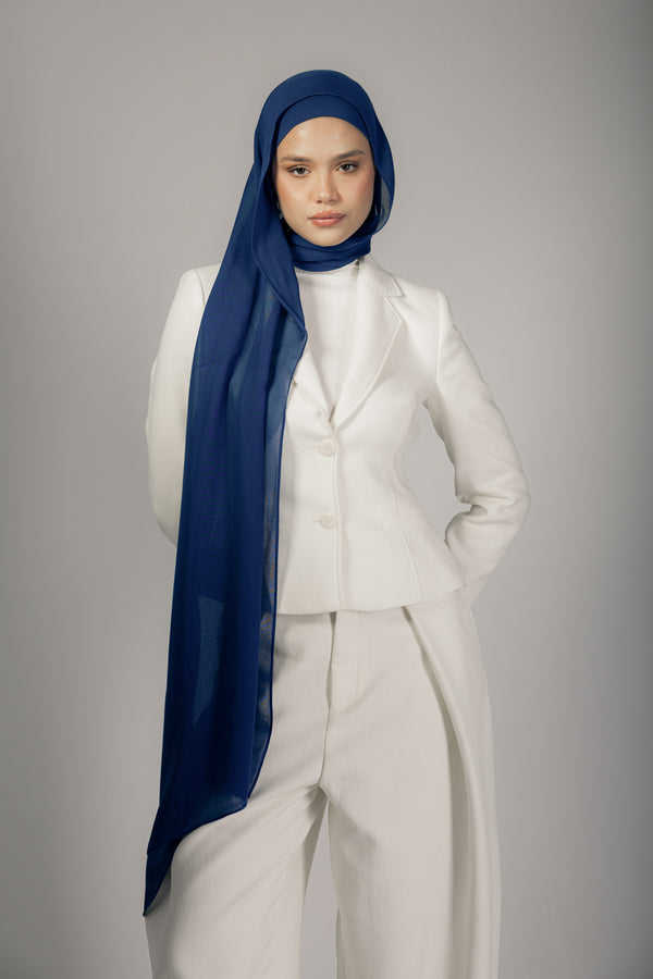 Indigo Blue premium bamboo scarf set with matching bamboo inner cap and breathable lightweight drape by WOROOD