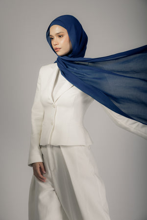 Indigo Blue premium bamboo scarf set with matching bamboo inner cap and breathable lightweight drape by WOROOD