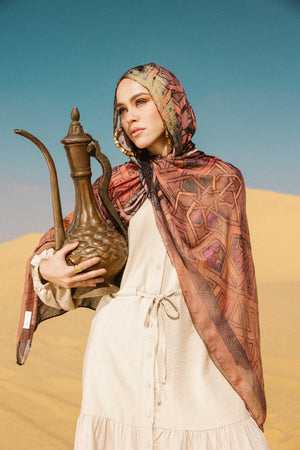 Ishbiliyah modal scarf worn as a lightweight hijab with soft drape – وشاح إشبيليّة مودال يُرتدى كحجاب خفيف بانسيابية ناعمة