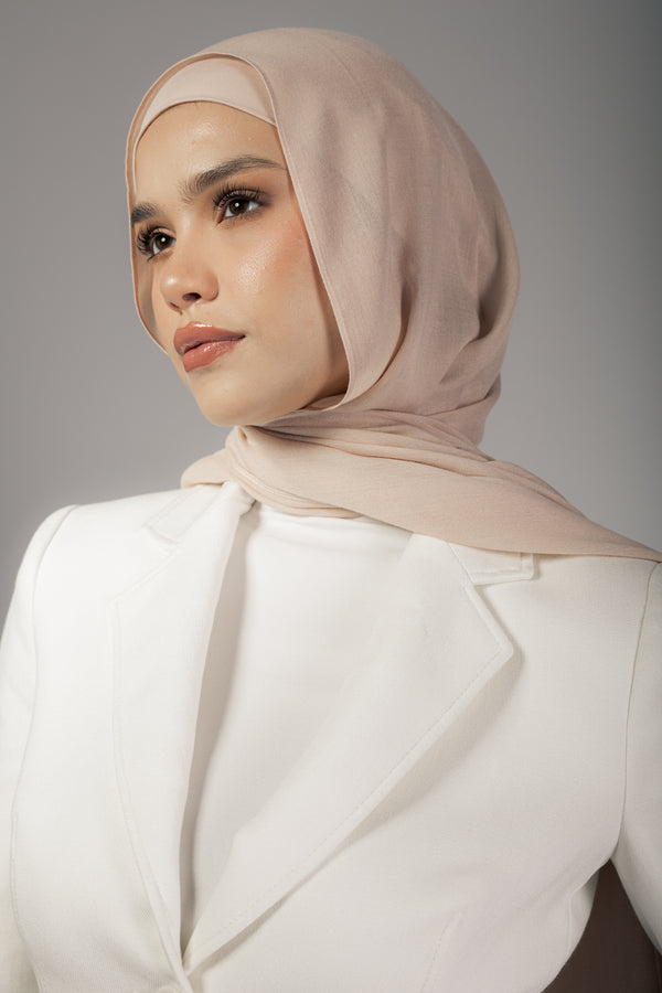 Marshmallow premium bamboo scarf set with matching bamboo inner cap and breathable lightweight drape by WOROOD