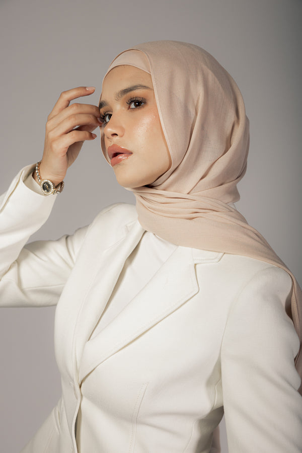 Marshmallow premium bamboo scarf set with matching bamboo inner cap and breathable lightweight drape by WOROOD