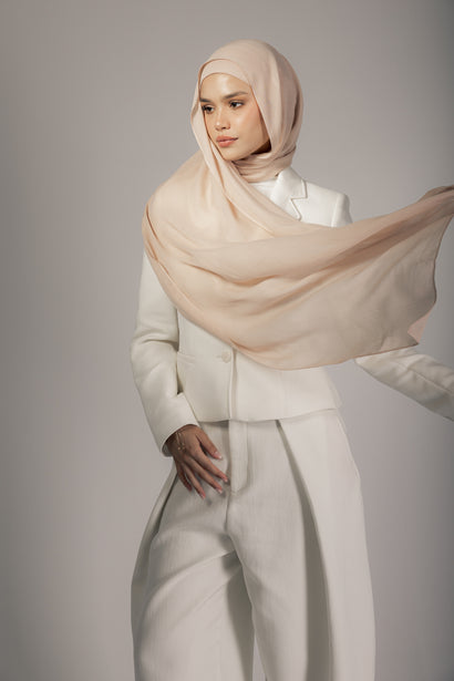 Marshmallow premium bamboo scarf set with matching bamboo inner cap and breathable lightweight drape by WOROOD