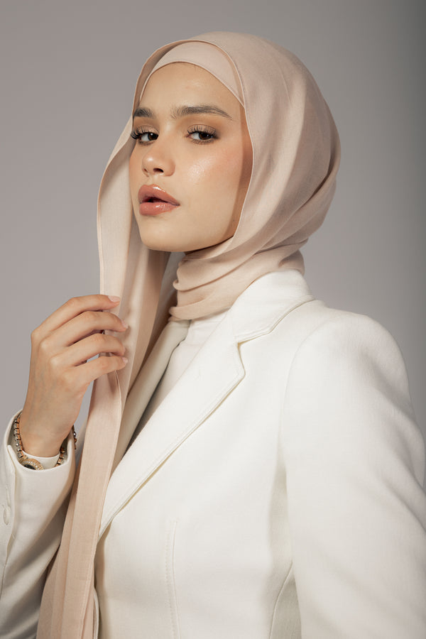 Marshmallow premium bamboo scarf set with matching bamboo inner cap and breathable lightweight drape by WOROOD