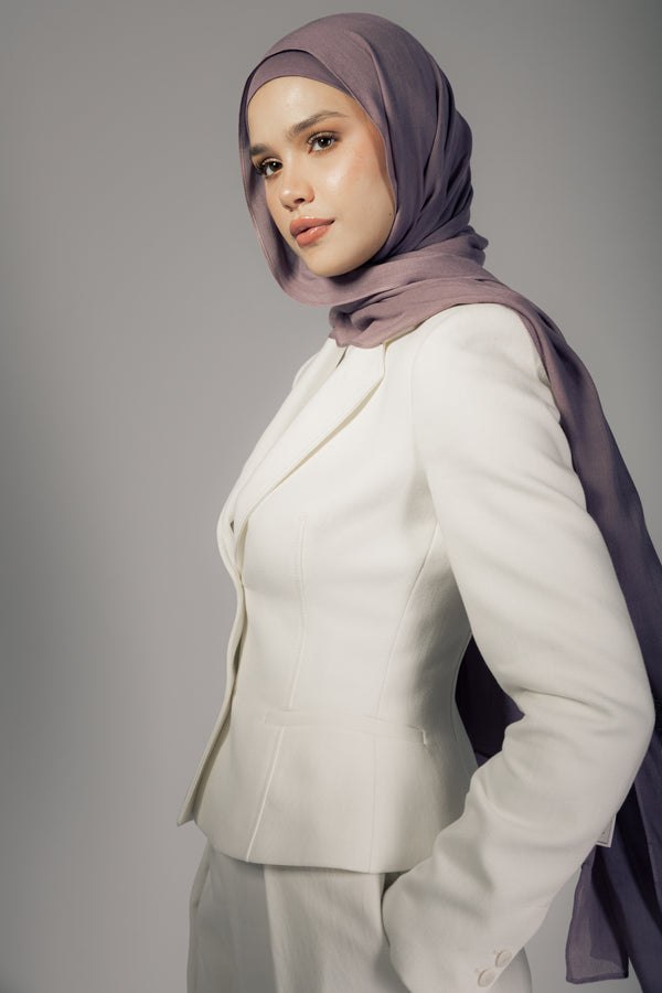 Mauve Mist premium bamboo scarf set with matching bamboo inner cap and breathable lightweight drape by WOROOD