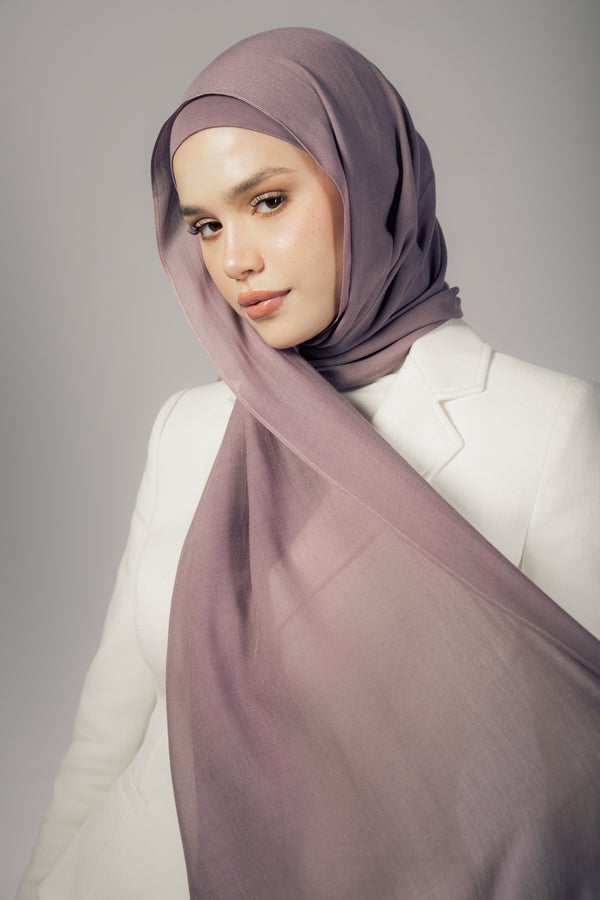 Mauve Mist premium bamboo scarf set with matching bamboo inner cap and breathable lightweight drape by WOROOD