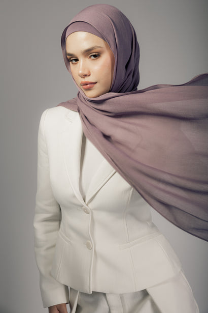 Mauve Mist premium bamboo scarf set with matching bamboo inner cap and breathable lightweight drape by WOROOD