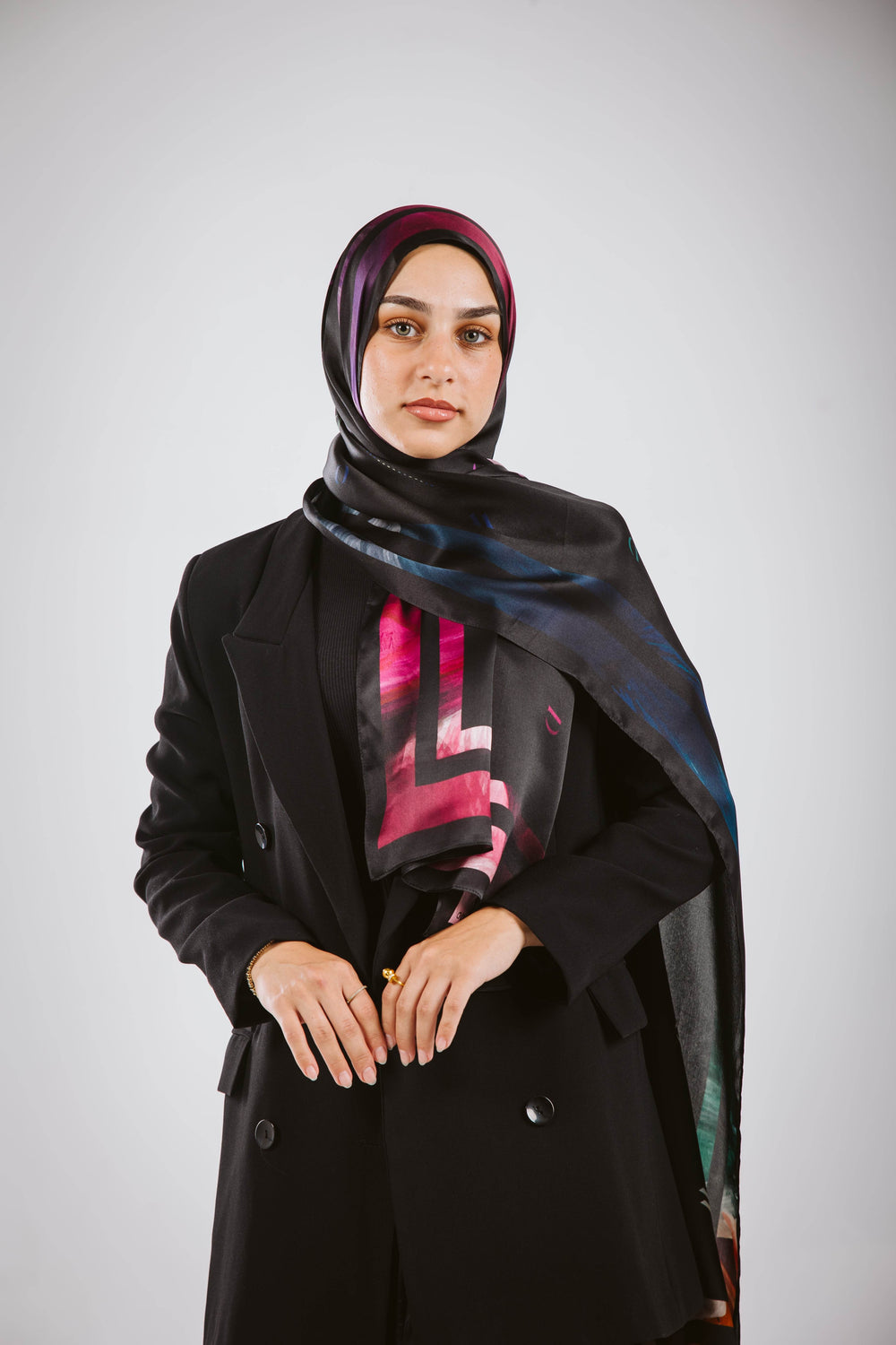 Worood Onyx Insignia Silk Scarf