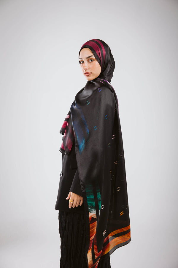 Worood Onyx Insignia Silk Scarf