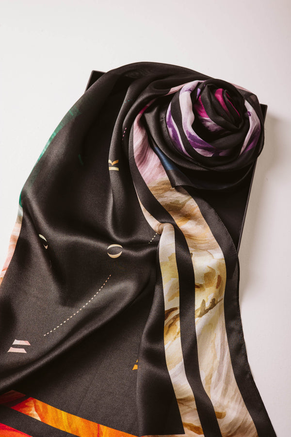 Worood Onyx Insignia Silk Scarf