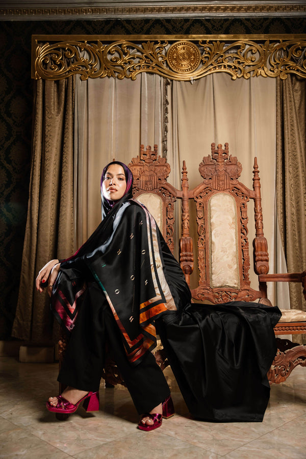 Worood Onyx Insignia Silk Scarf