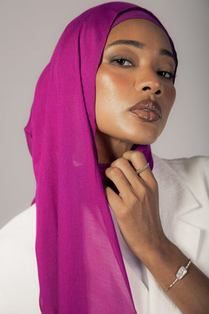 Raspberry premium bamboo scarf set with matching bamboo inner cap and breathable lightweight drape by WOROOD