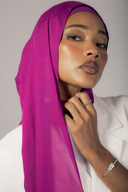 Raspberry premium bamboo scarf set with matching bamboo inner cap and breathable lightweight drape by WOROOD