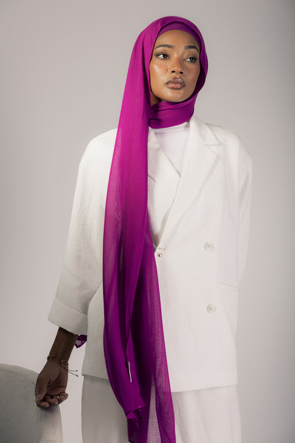 Raspberry premium bamboo scarf set with matching bamboo inner cap and breathable lightweight drape by WOROOD