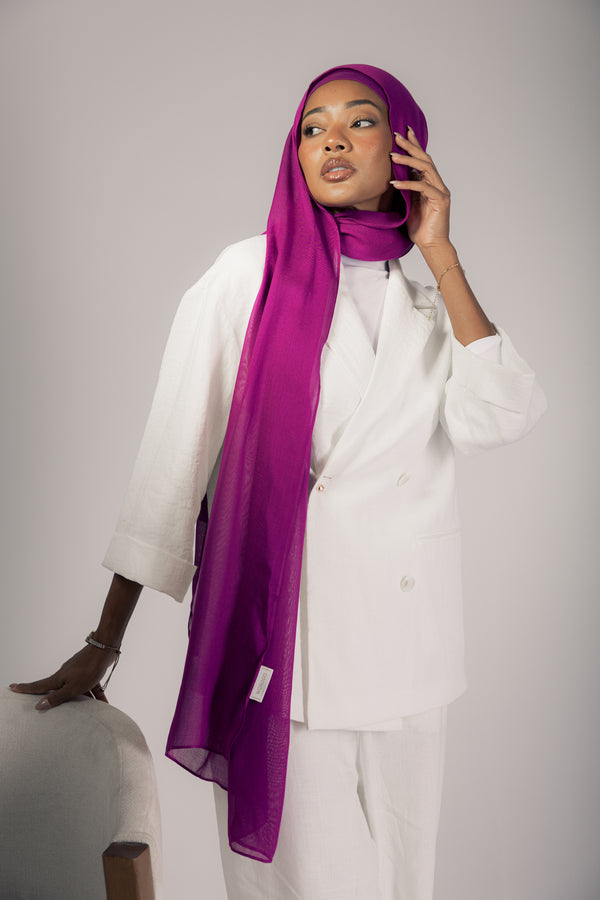Raspberry premium bamboo scarf set with matching bamboo inner cap and breathable lightweight drape by WOROOD