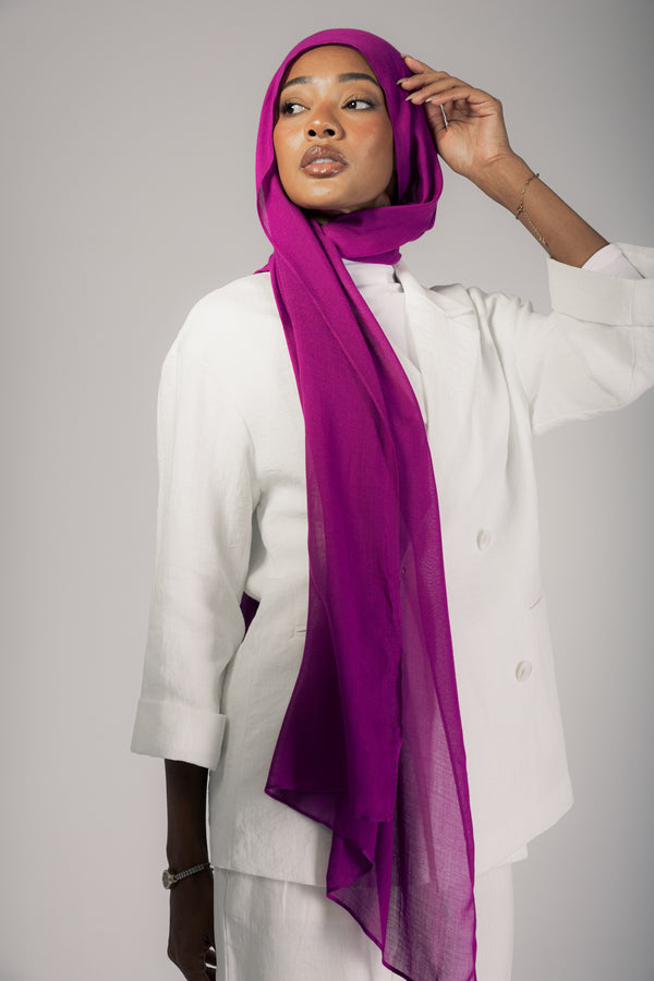 Raspberry premium bamboo scarf set with matching bamboo inner cap and breathable lightweight drape by WOROOD