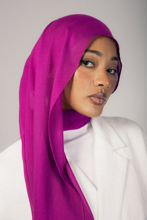 Raspberry premium bamboo scarf set with matching bamboo inner cap and breathable lightweight drape by WOROOD