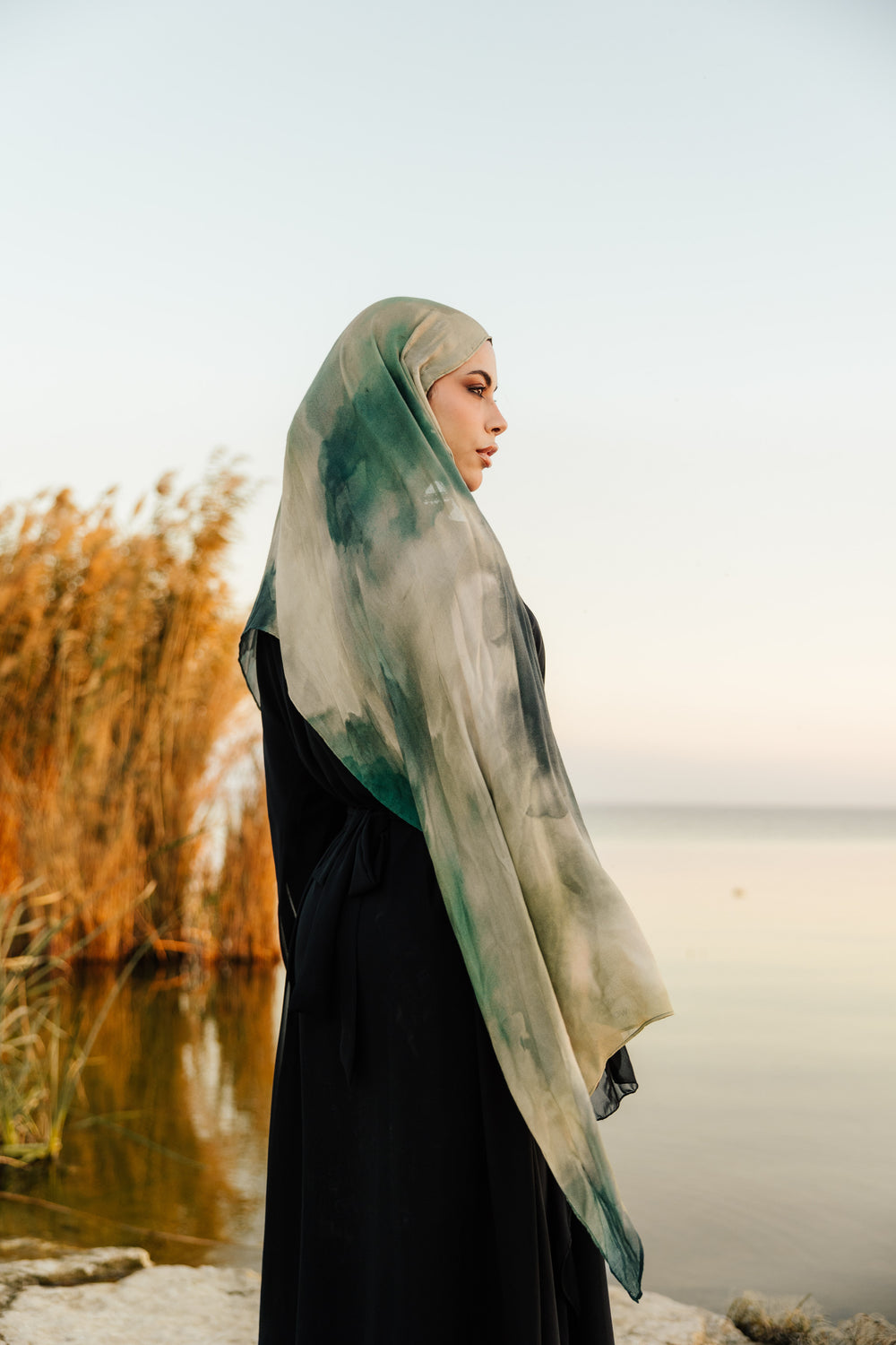 Rayan modal scarf worn as a lightweight hijab with airy fluid drape – وشاح ريان مودال يُرتدى كحجاب خفيف بانسيابية هوائية