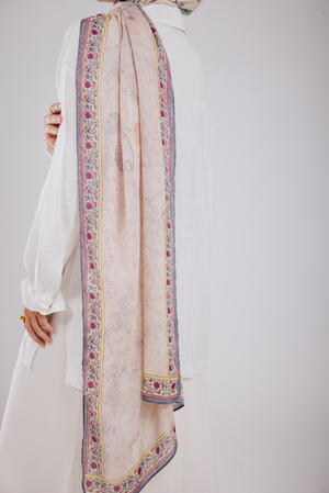 Rosalie Blush printed premium modal scarf with soft floral blush drape by WOROOD