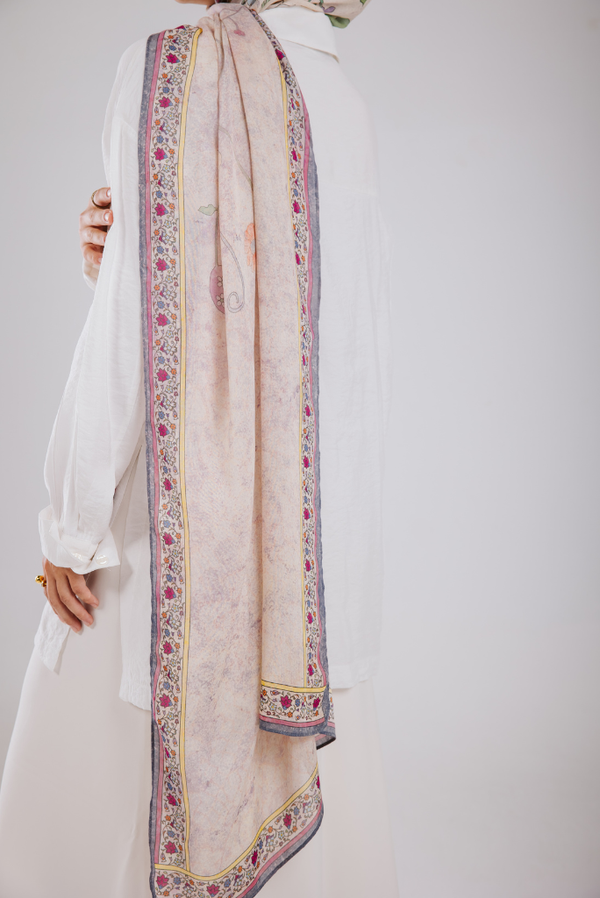 Rosalie Blush printed premium modal scarf with soft floral blush drape by WOROOD