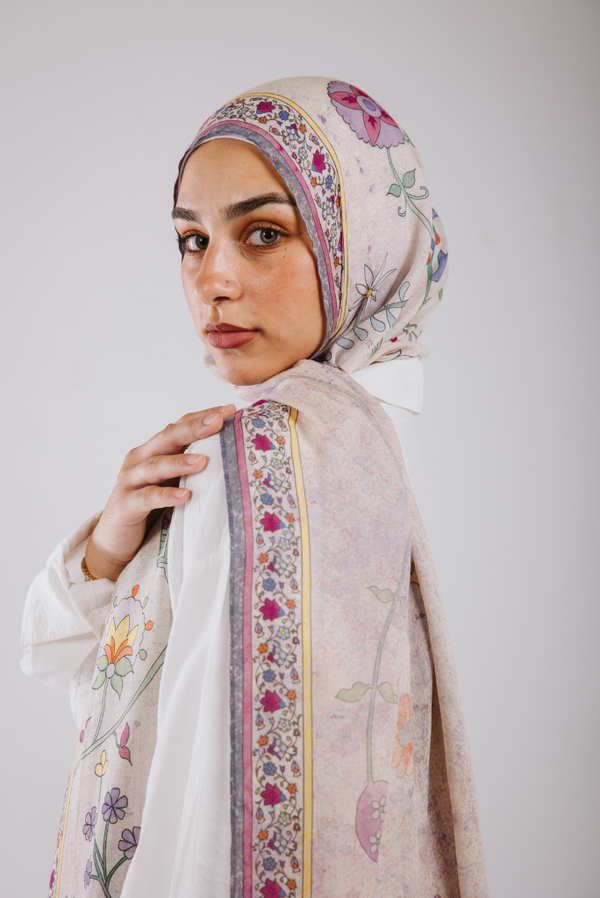 Rosalie Blush printed premium modal scarf with soft floral blush drape by WOROOD