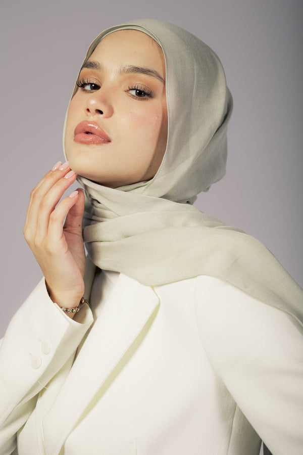 Sage premium bamboo scarf set with matching bamboo inner cap and breathable lightweight drape by WOROOD