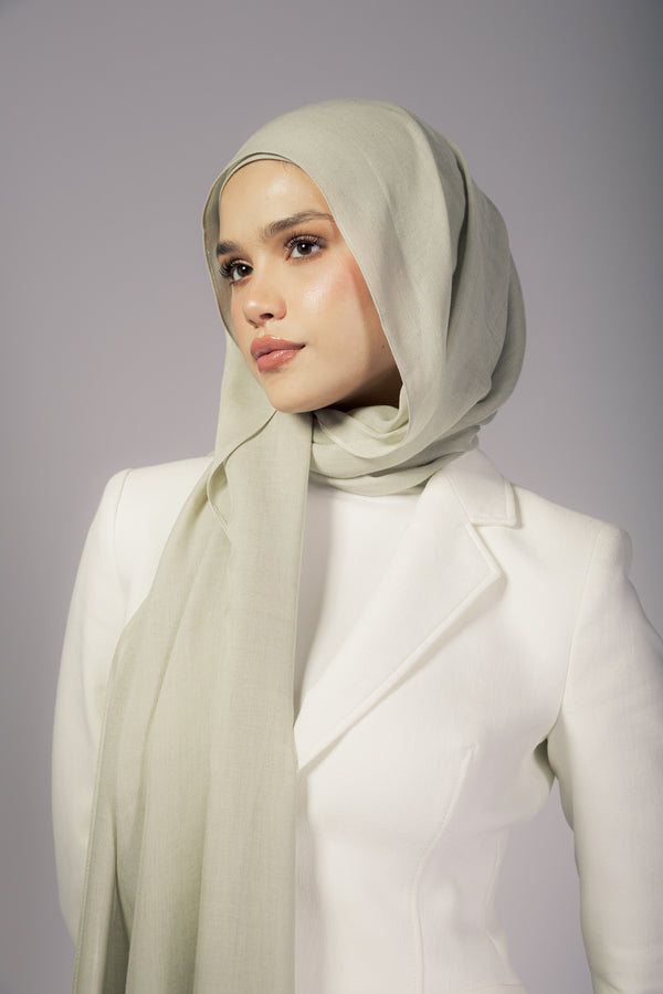 Sage premium bamboo scarf set with matching bamboo inner cap and breathable lightweight drape by WOROOD