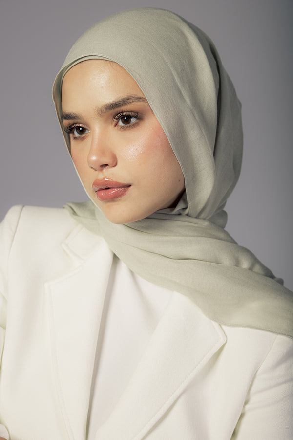 Sage premium bamboo scarf set with matching bamboo inner cap and breathable lightweight drape by WOROOD