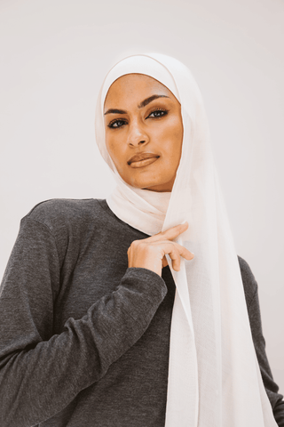 Vanilla premium bamboo scarf set with matching bamboo inner cap and breathable lightweight drape by WOROOD