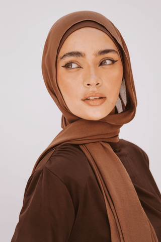 Walnut premium bamboo scarf set with matching bamboo inner cap and breathable lightweight drape by WOROOD