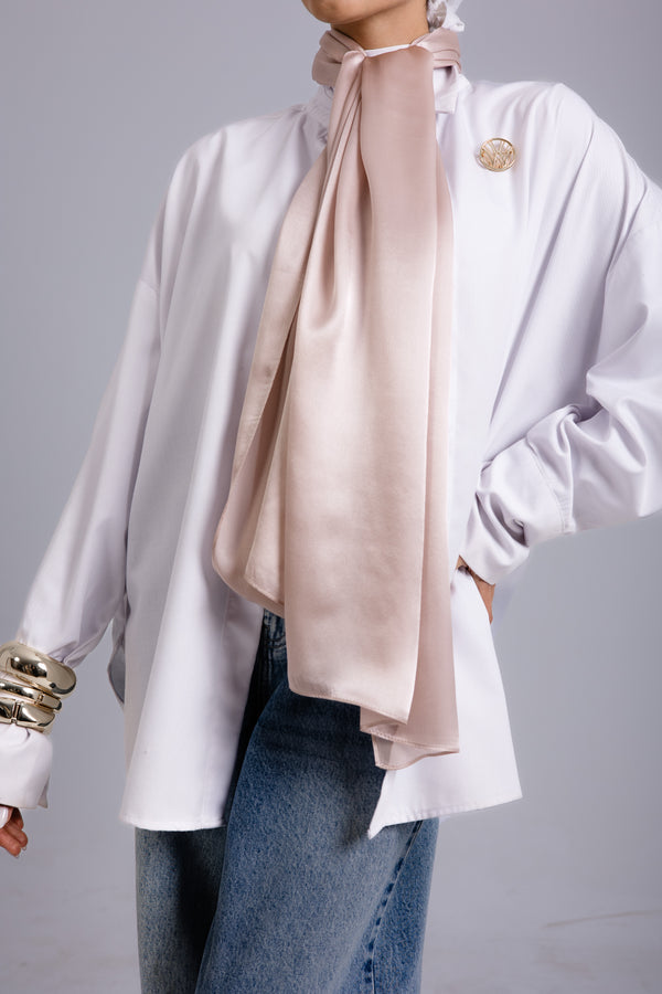 Worood Champagne Silk Scarf Rectangle – champagne gold silk scarf with a soft, luminous finish - وشاح حريري Champagne Silk Scarf مستطيل بلون الشمبانيا من ورود – وشاح حريري بلون الشمبانيا الذهبي بلمسة نهائية ناعمة ومضيئة