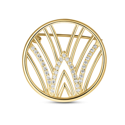 Worood Insignia Brooch with Stones – elegant gold brooch adorned with sparkling stones- بروش خشبي Insignia بالأحجار - بروش ذهبي أنيق Insignia بأحجار لامعة 