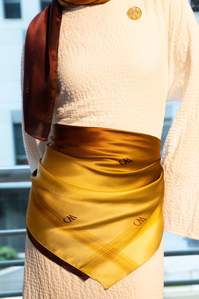 WOROOD Jour Doré Silk Square Hijab – Golden Luxury Scarf