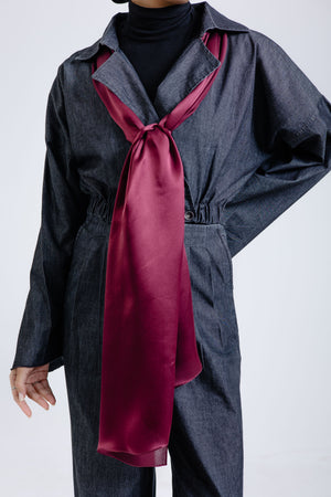 Worood Maroon Silk Scarf Rectangle – deep maroon silk scarf with subtle shine -  وشاح حريري Maroon Silk Scarf مستطيل من ورود مارون - وشاح حريري غامق اللون مع لمعان خفيف 
