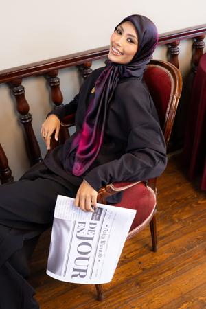 Rouge Nuit square silk scarf with deep red and burgundy mulberry silk design by WOROOD