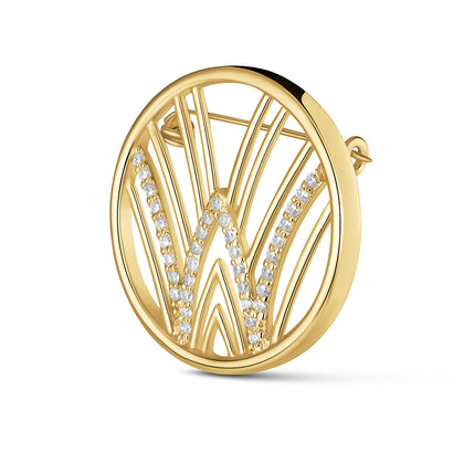 Worood Insignia Brooch with Stones – elegant gold brooch adorned with sparkling stones- بروش خشبي Insignia بالأحجار - بروش ذهبي أنيق Insignia بأحجار لامعة 