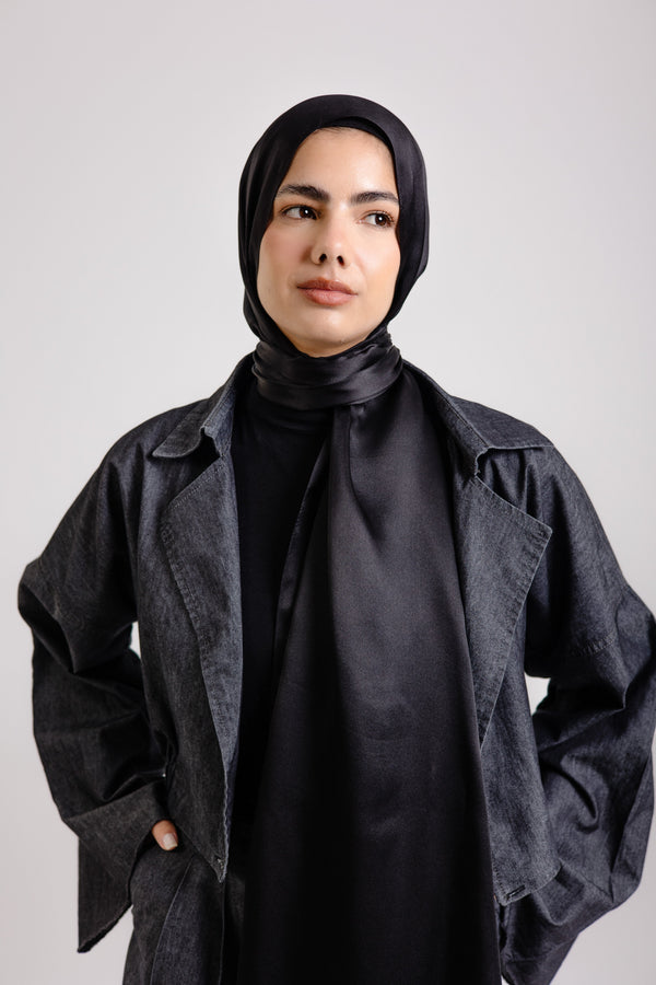 Dark Black Premium Silk ScarfPlain Silk