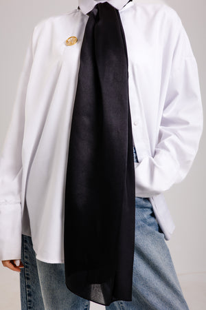 Dark Black Premium Silk ScarfPlain Silk