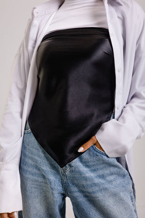 Dark Black Square Silk ScarfPlain Silk