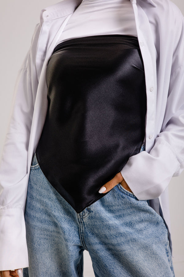 Dark Black Square Silk ScarfPlain Silk