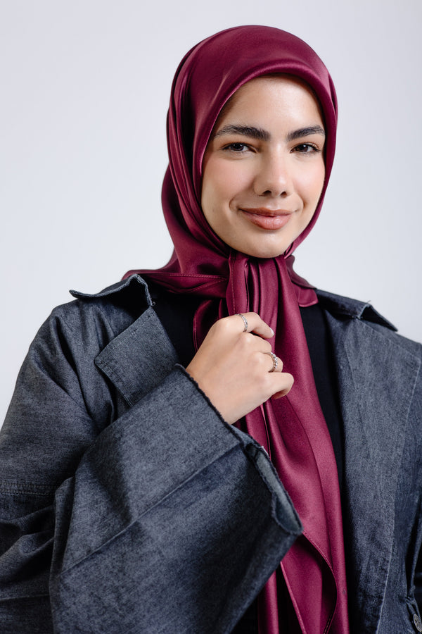 Maroon Square Silk ScarfPlain Silk
