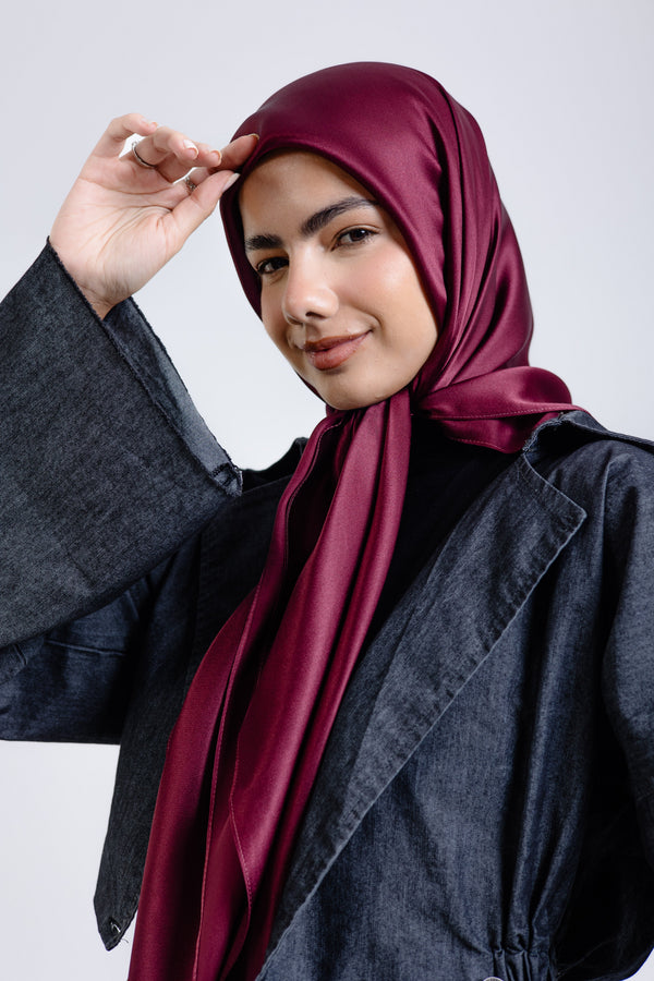 Maroon Square Silk ScarfPlain Silk