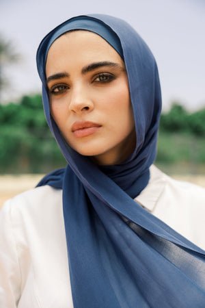 Navy Premium Bamboo Scarf Setplain