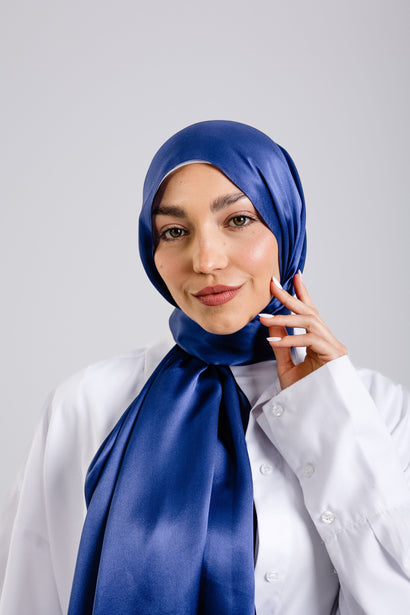 Navy Premium Silk ScarfPlain Silk