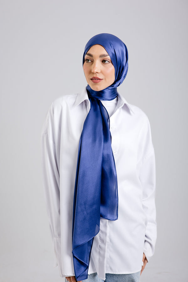 Navy Premium Silk ScarfPlain Silk