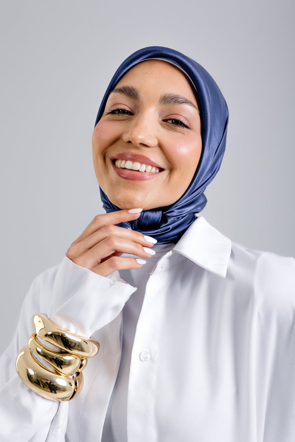 Navy Square Silk ScarfPlain Silk