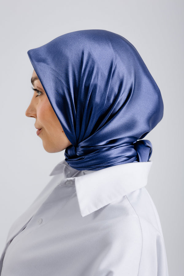 Navy Square Silk ScarfPlain Silk